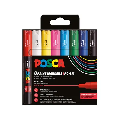 POSCA Rotulador Uni Posca PC-1M/8C Marcador de Pintura Punta Conica 0,7-1 MM Estuche de 8 Unidades Colores Basicos