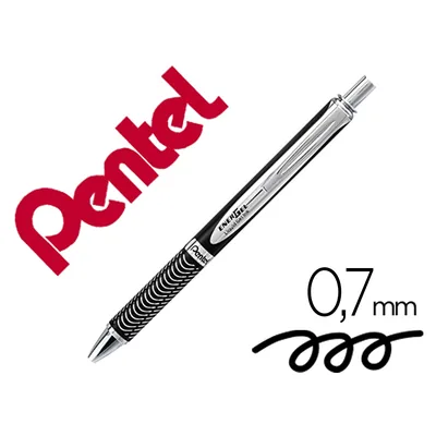 PENTEL Boligrafo Pentel Energel BL407A Retractil 0,7 MM Tinta Gel Negra Cuerpo Metalico Plata con Estuche