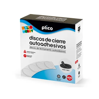 PLICO Disco de Cierre Plico Velcro Autoadhesivo 20 MM Diametro Color Negro Caja de 400 Unidades