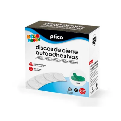PLICO Disco de Cierre Plico Velcro Autoadhesivo 20 MM Diametro Color Verde Caja de 200 Unidades