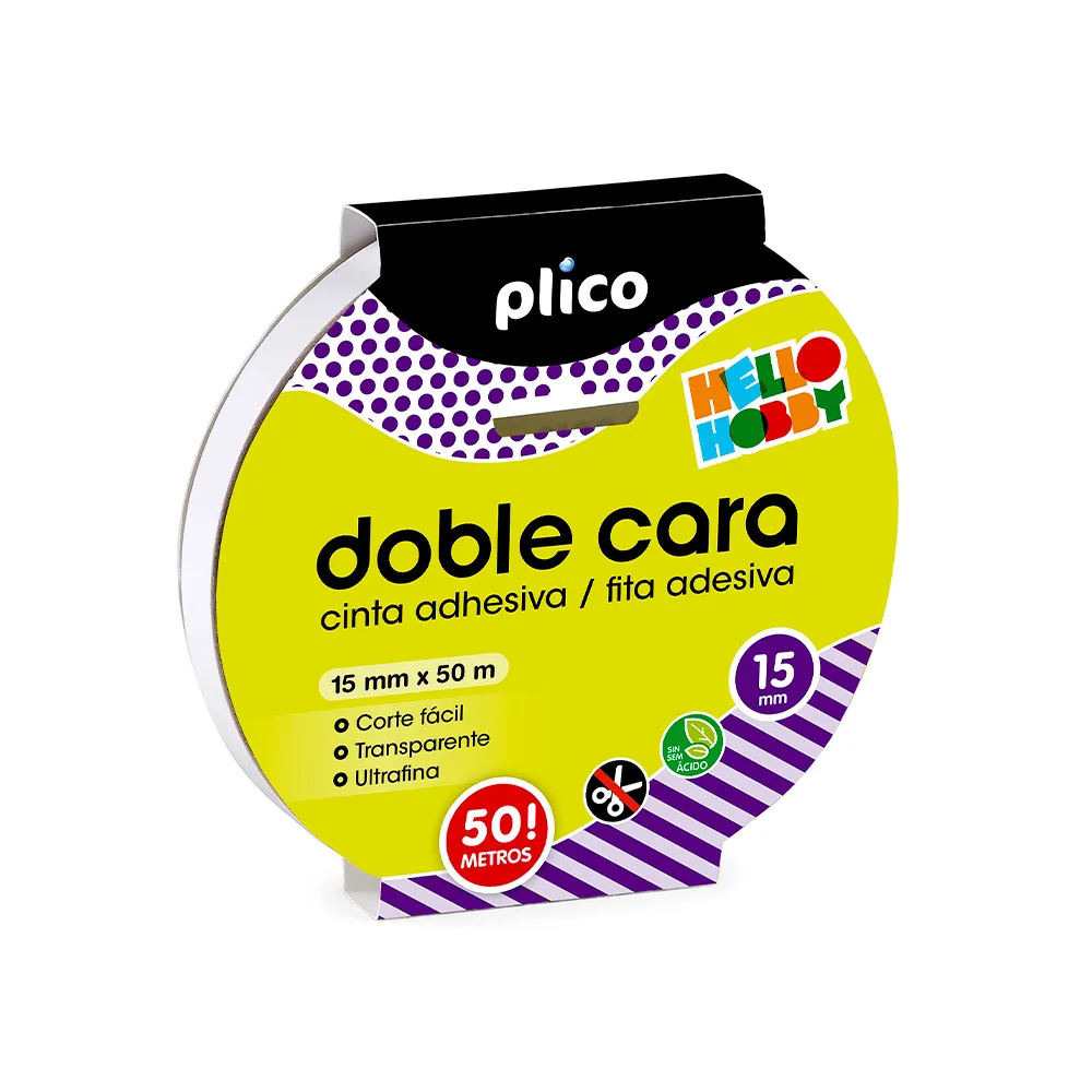 Cinta Adhesiva Plico Doble Cara Transparente 50 M X 15 MM