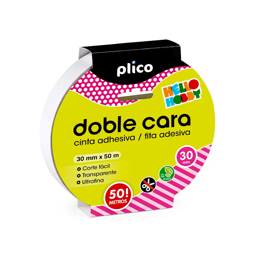 Cinta Adhesiva Plico Doble Cara Transparente 50 M X 30 MM