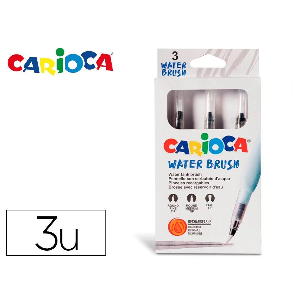 Pincel Carioca Recargable Agua Redondo Caja de 3 Unidades Puntas Surtidas