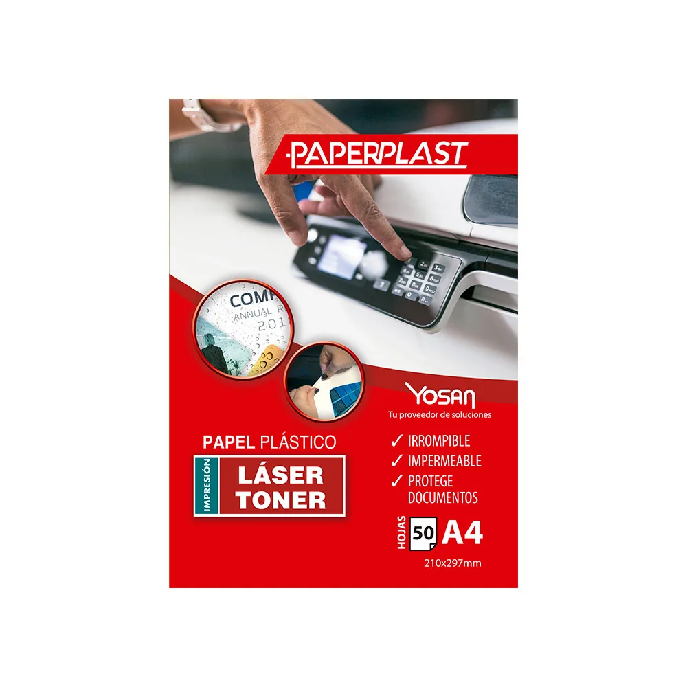 Papel Plastico Yosan Paperplast Poliester Blanco Brillo DIN A4 250 Mc Imprimible Paquete de 50 Hojas