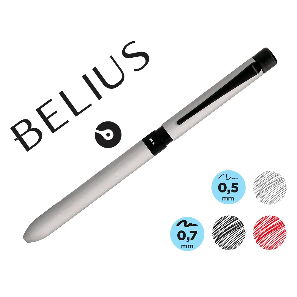 Boligrafo Belius Zurich 3 en 1 Cuerpo Plateado Tinta Negra y Roja Portaminas 0,5 MM en Estuche