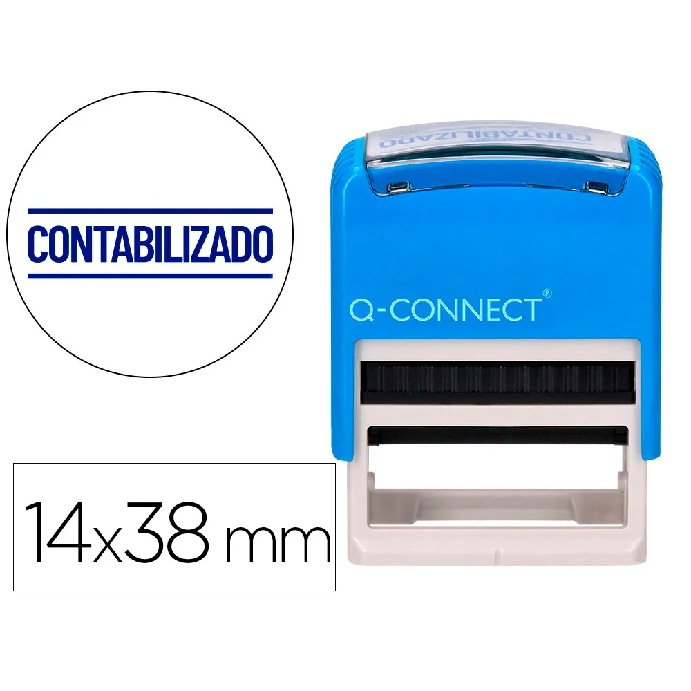 Sello Entintado Automatico Q-Connect Contabilizado Almohadilla 14X38 MM Color Azul
