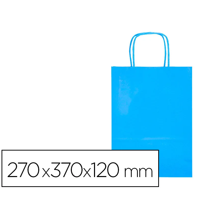 Bolsa Papel Q-Connect Celulosa Celeste M con Asa Retorcida 270X370X120 MM