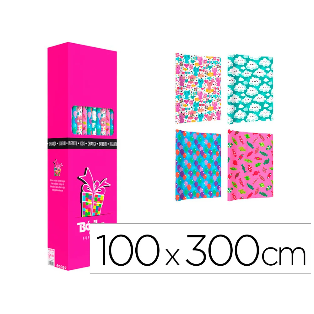 Papel de Regalo Basika Infantil Rollo Ancho 1 M Longitud 3 M Diseños Surtidos
