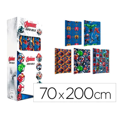 BASIKA Papel de Regalo Basika Marvel Rollo Ancho 70 CM Longitud 2 M Diseños Surtidos