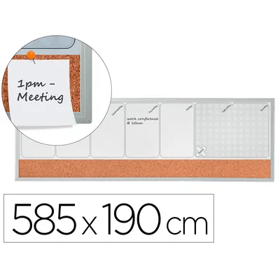 NOBO Planificador Semanal Nobo Magnetico + Tablero Corcho Horizontal con Marco de Aluminio 585X190 MM