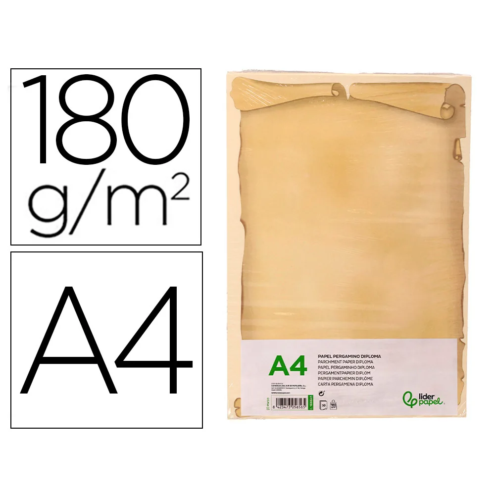 Papel Pergamino Liderpapel DIN A4 Diploma 180 GR Paquete de 50 Hojas