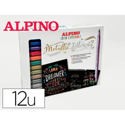 ALPINO Rotulador Alpino Metallic Lettering Doble Punta Estuche de 12 Unidades Colores Surtidos