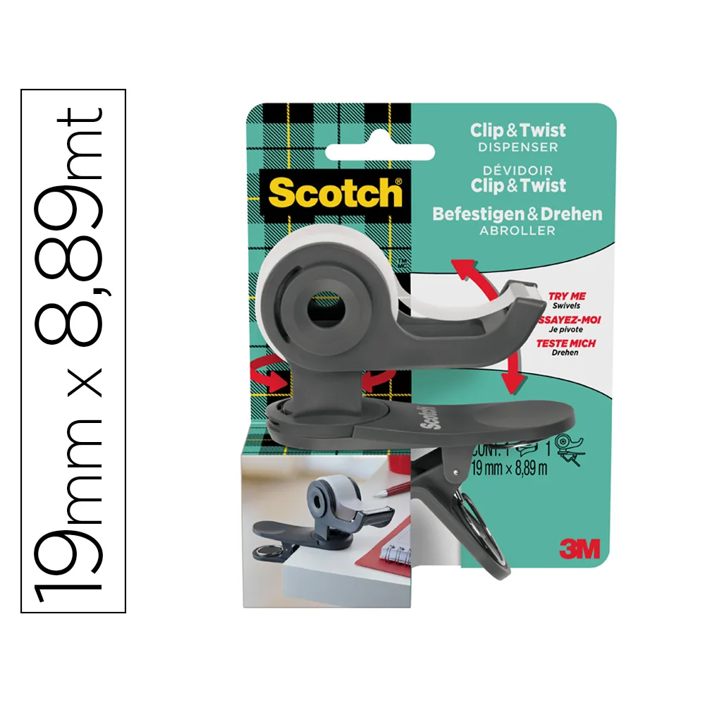 Portarrollo Scotch Clip & Twist Incluye 1 Cinta Scotch Magic 8,89 M X 19 MM