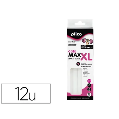 PLICO Barra Termofusible Plico Cola Extrafuerte Max Xl 11,5 MM de Diametro X 200 MM de Alto Blister de 12 Unidades