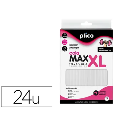 PLICO Barra Termofusible Plico Cola Extrafuerte Max Xl 11,5 MM de Diametro X 200 MM de Alto Blister de 24 Unidades