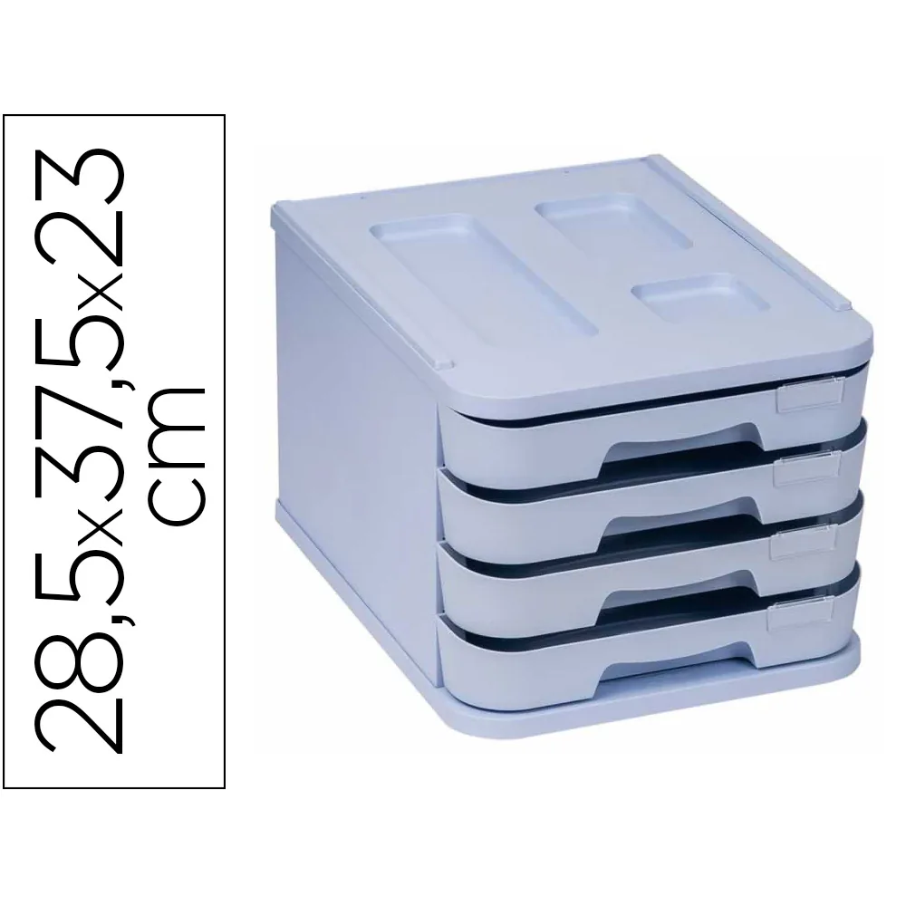 Fichero Cajones de Sobremesa Faibo Plastico 100% Reciclable 4 Cajones Azul Pastel 28,5X37,5X23 CM