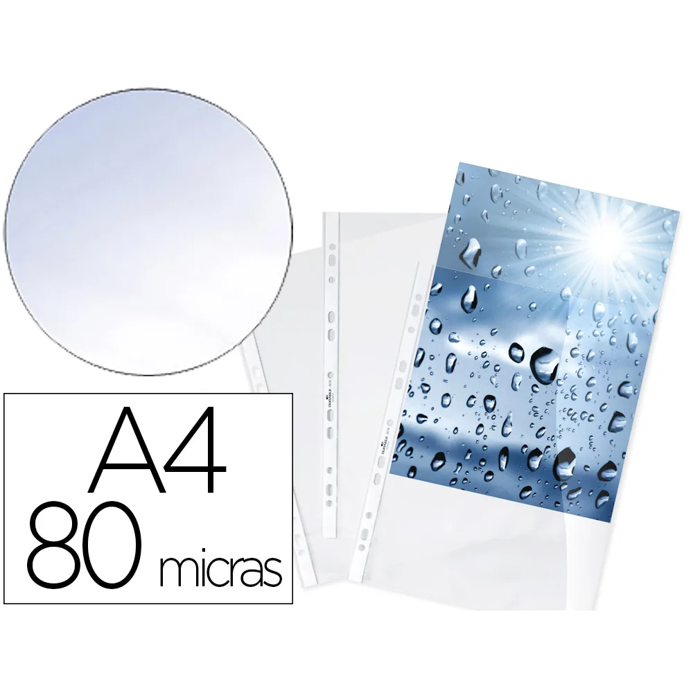 Funda Multitaladro Durable Premium DIN A4 Polipropileno 80 Mc Cristal Bolsa de 100 Unidades