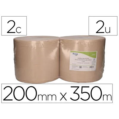 BUNZL Papel Secamanos Bunzl Paquete de Dos Unidades Greensource Nature 2 Capas Celulosa Reciclada Kraft 200MM X 350 M