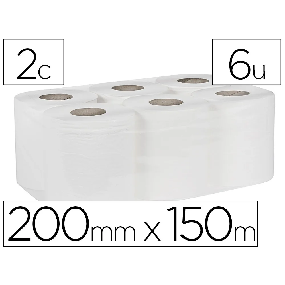 Papel Secamanos Bunzl Greensource 2 Capas Celulosa Blanca 200 MM X 150 M Paquete de 6 Rollos
