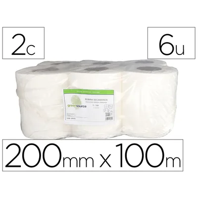 BUNZL Papel Secamanos Bunzl Greensource Celulosa Blanco 2 Capas 200 MM X 100 M Paquete de 6 Unidades