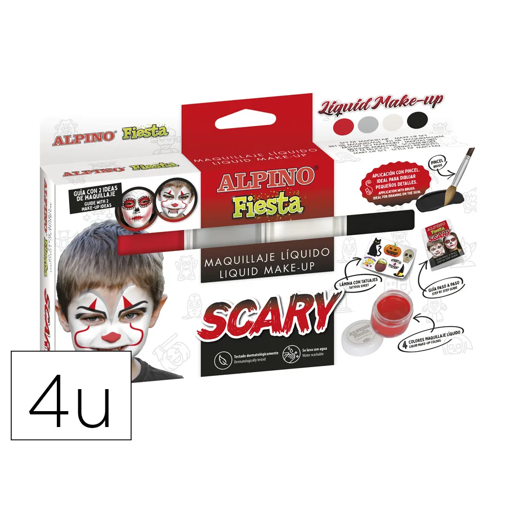 Barra de Maquillaje Alpino Scary Caja de 4 Colores Surtidos + Pincel + Folleto
