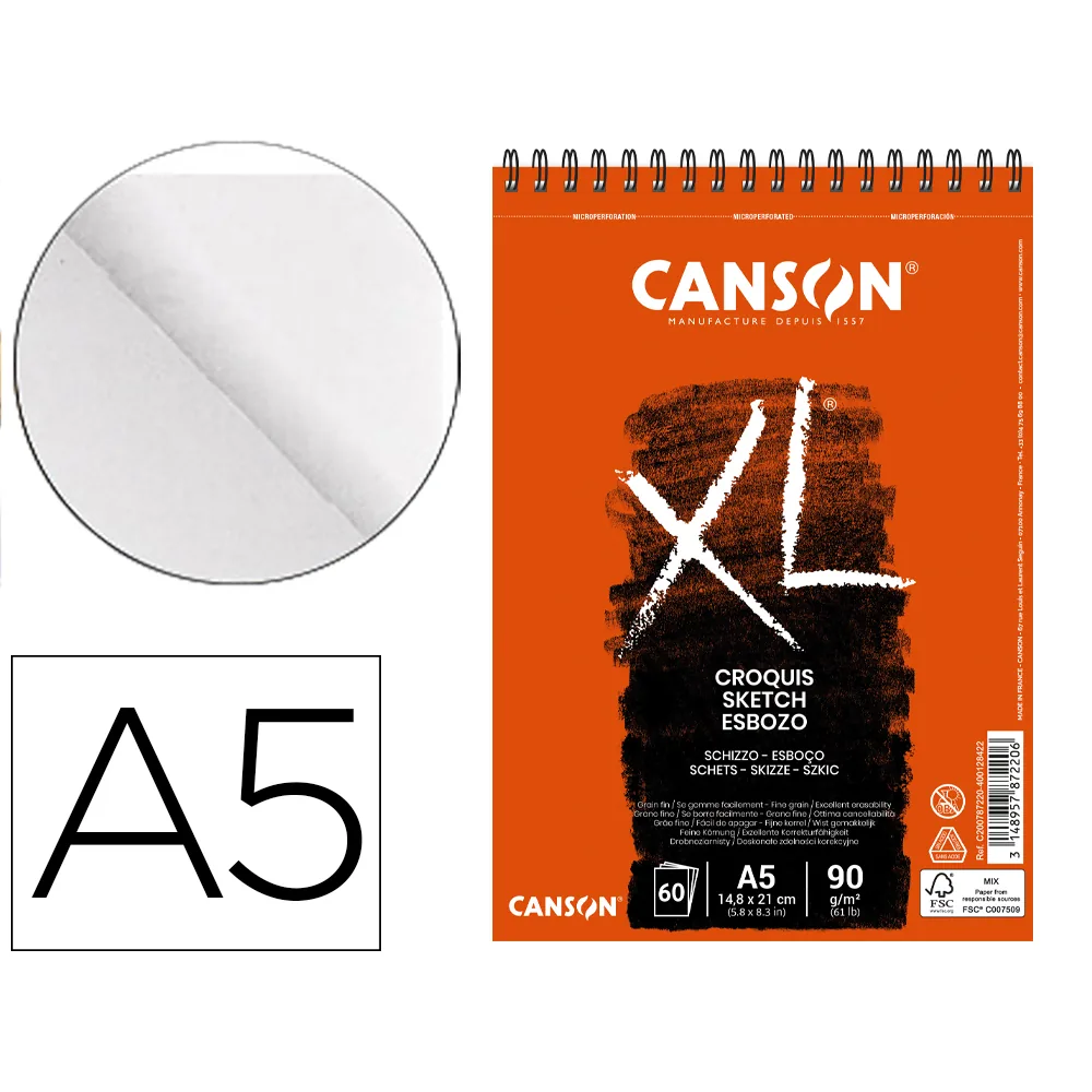 Bloc Dibujo Croquis DIN A5 Microperforado 14,8X21 CM 60 Hojas Grano Fino 90 G