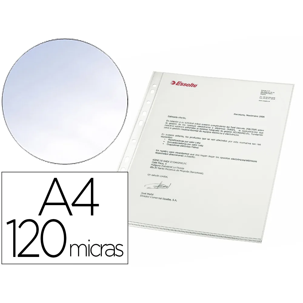 Funda Multitaladro Esselte DIN A4 Polipropileno Cristal 120 Mc Caja de 100 Unidades