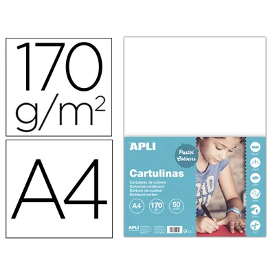 APLI Cartulina Apli DIN A4 170G/M2 Blanco Paquete de 50 Hojas