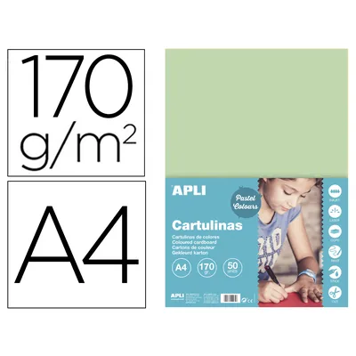 APLI Cartulina Apli DIN A4 170G/M2 Verde Esmeralda Paquete de 50 Hojas