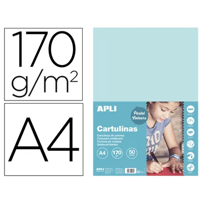 APLI Cartulina Apli DIN A4 170G/M2 Azul Claro Paquete de 50 Hojas