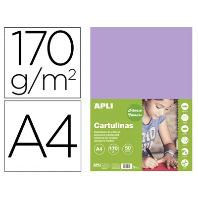 APLI Cartulina Apli DIN A4 170G/M2 Violeta Paquete de 50 Hojas