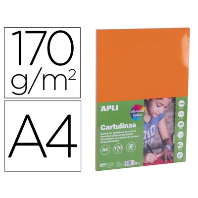 APLI Cartulina Apli DIN A4 170G/M2 Colores Intensos Surtidos Paquete de 50 Hojas