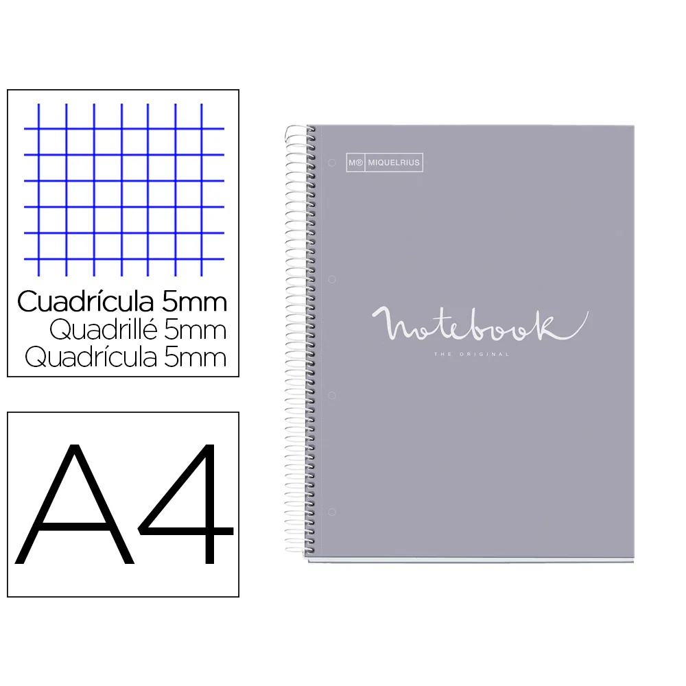 Cuaderno Espiral Miquelrius Notebook 1 Emotions Tapa Forrada DIN A4 Microperforado 80 Hojas 90G/M2 Cuadro 5 MM