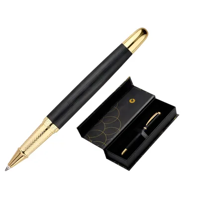 BELIUS Boligrafo Belius Passion Dor Aluminio Textura Cepillada Color Negro y Dorado Tinta Azul Caja de Diseño