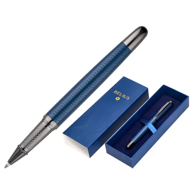 BELIUS Boligrafo Belius Neptuno Aluminio Textura Wavy Color Azul Marino Tinta Azul Caja de Diseño