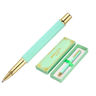 BELIUS Boligrafo Belius Macaron Bliss Forma Hexagonal Color Verde Dorado Tinta Azul Caja de Diseño