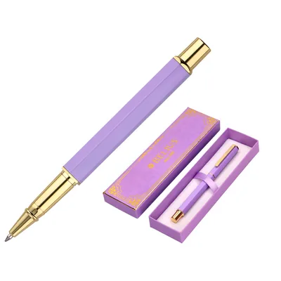 BELIUS Boligrafo Belius Macaron Bliss Forma Hexagonal Color Morado y Dorado Tinta Azul Caja de Diseño