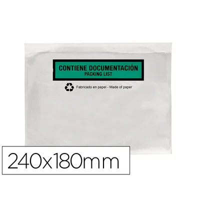 Q-CONNECT Sobre Autoadhesivo Q-Connect Portadocumentos Multilingue 240X180 MM Sin Ventana 100% Papel Paquete de 100 Unidades