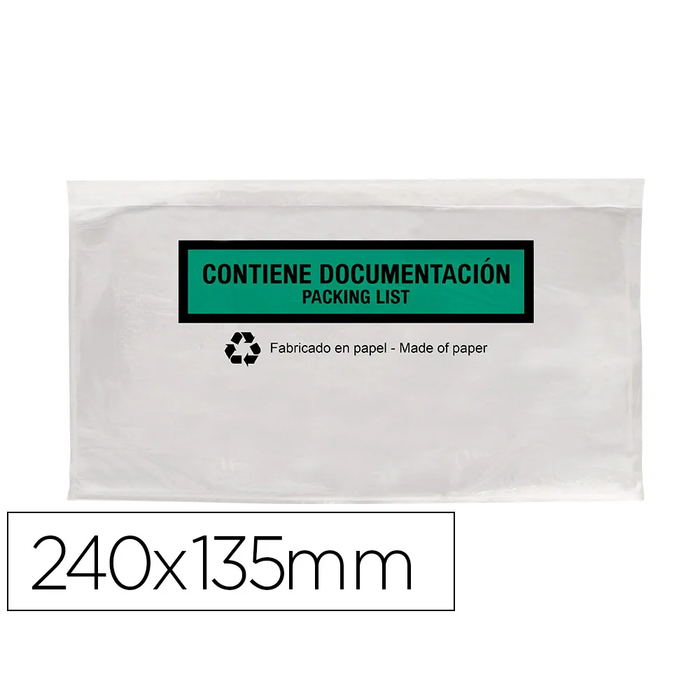 Sobre Autoadhesivo Q-Connect Portadocumentos Multilingue 240X135 MM Sin Ventana 100% Papel Paquete de 100 Unidades