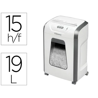 FELLOWES Destructora de Documentos Fellowes 15C Capacidad 15H Seguridad P4 Grapas Clips y Tarjetas Papelera 19 L