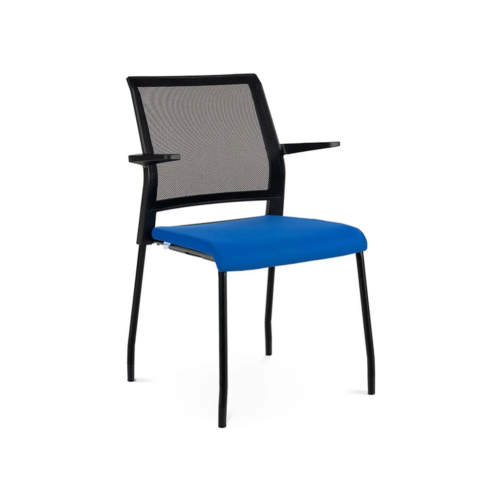 Silla Rocada Confidente Brazos Fijos Estructura Metalica Asiento Tela Ignifuga Azul Respaldo Malla