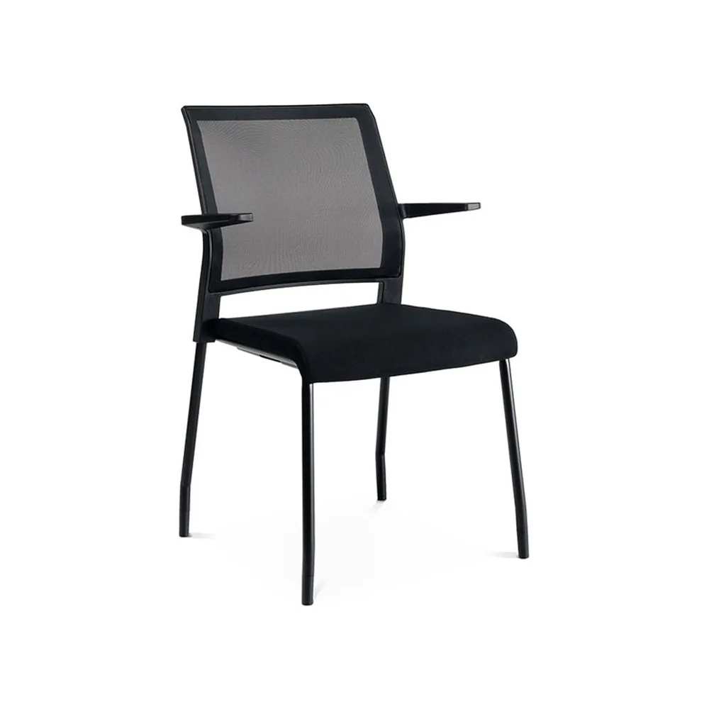 Silla Rocada Confidente Brazos Fijos Estructura Metalica Asiento Tela Ignifuga Negro Respaldo Malla