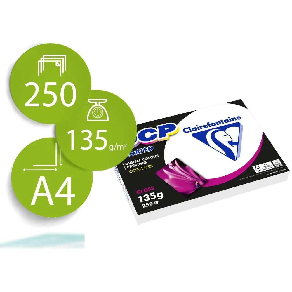 Papel Fotocopiadora Color Dcp Coated Glossy DIN A4 135 Gramos Paquete 250 Hojas