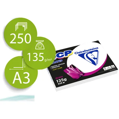 CLAIREFONTAINE Papel Fotocopiadora Color Dcp Coated Glossy DIN A3 135 Gramos Paquete de 250 Hojas