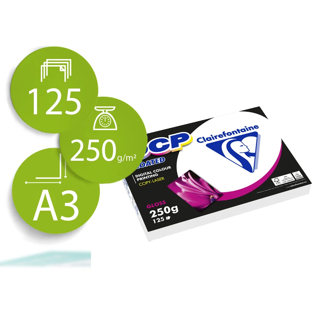 Papel Fotocopiadora Color Dcp Coated Glossy DIN A3 250 Gramos Paquete de 125 Hojas