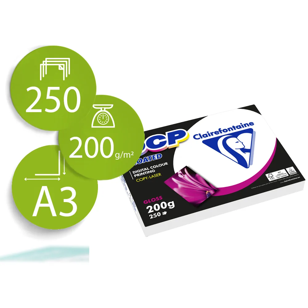 Papel Fotocopiadora Color Dcp Coated Glossy DIN A3 200 Gramos Paquete de 250 Hojas
