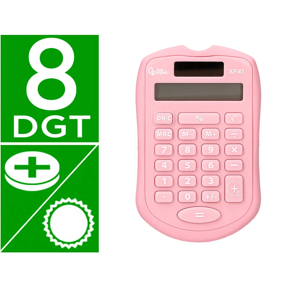 Calculadora Liderpapel Bolsillo XF41 8 Digitos Solar y Pilas Color Rosa 94X59,5X10,5MM