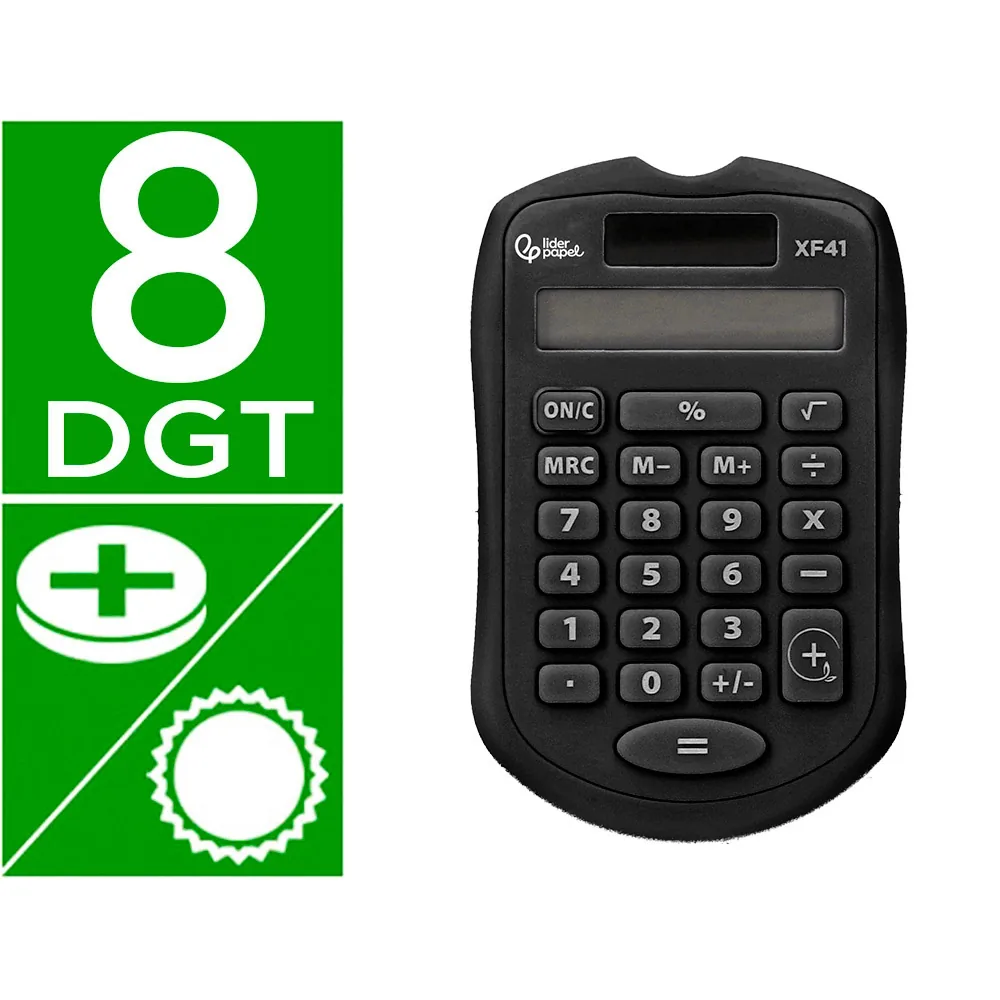 Calculadora Liderpapel Bolsillo XF43 8 Digitos Solar y Pilas Color Negro 94X59,5X10,5MM