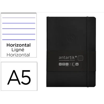 ANTARTIK Cuaderno con Gomilla Antartik Notes Tapa Blanda A5 Hojas Rayas Negro 80 Hojas 80 GR Fsc