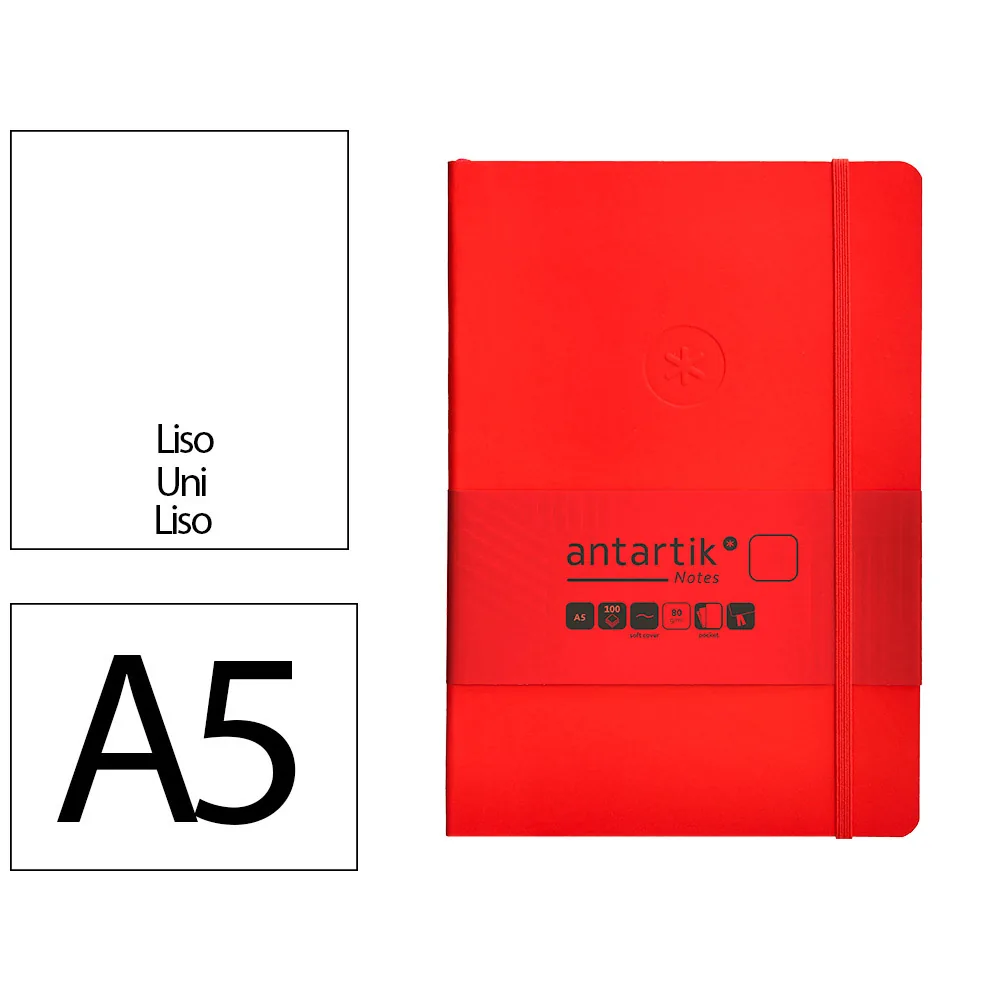 Cuaderno con Gomilla Antartik Notes Tapa Blanda A5 Hojas Lisas Rojo 80 Hojas 80 GR Fsc